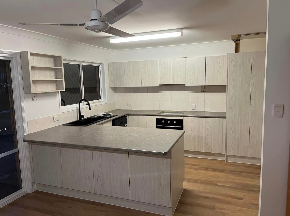 Flat-pack kitchen assembled and installed by PMG Cabinetry